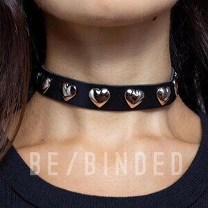 handmade Black Choker with Metal Hearts